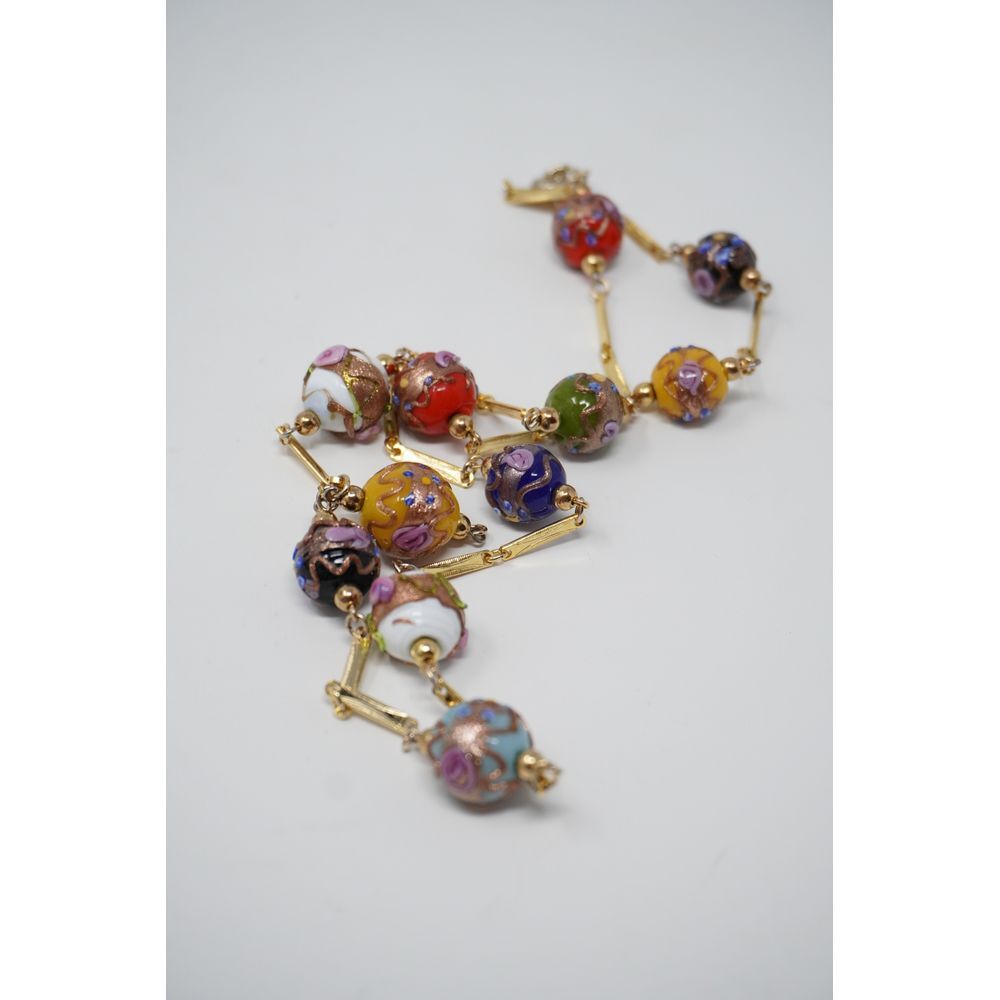 Vintage Wedding Cake Venetian Glass Beads and Gold Tone Link Necklace 26" Long